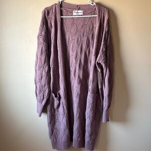 No Boundaries Dark Lavender Pointelle Open-Front Cardigan Sweater